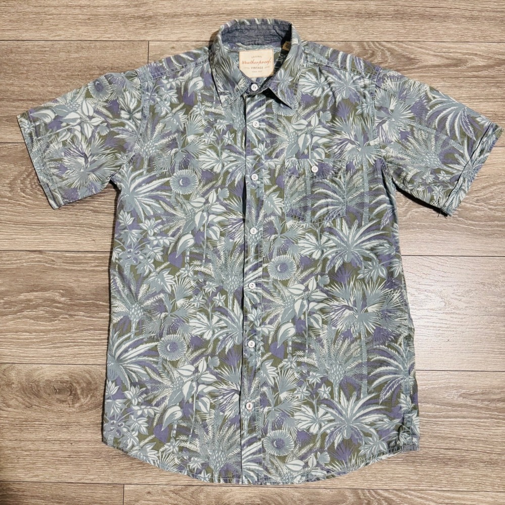 Weatherproof Vintage Mens Short Sleeve Button Up Shirt Tropical Leaf Print Sz S - Picture 1 of 9